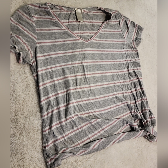 4/20 Comfy striped v neck t shirt with side tie - Picture 2 of 3